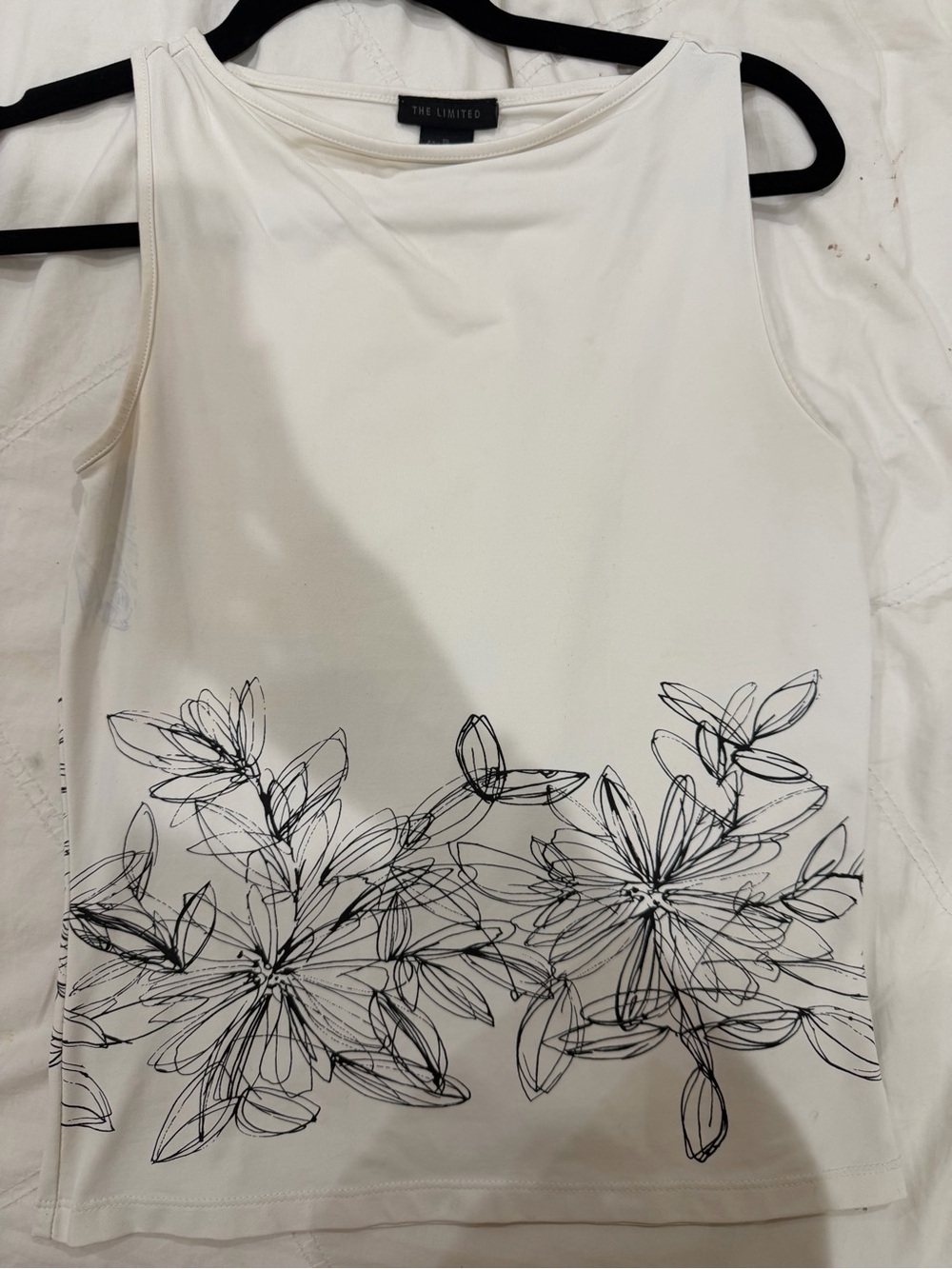 Y2K The Limited White Tank Top with Black Floral Sketch